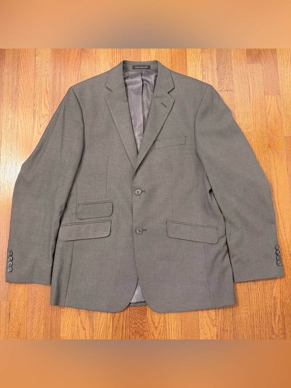 40R Men's Perry Ellis Portfolio Blazer Grey 2 Button Sport Coat Slim Fit